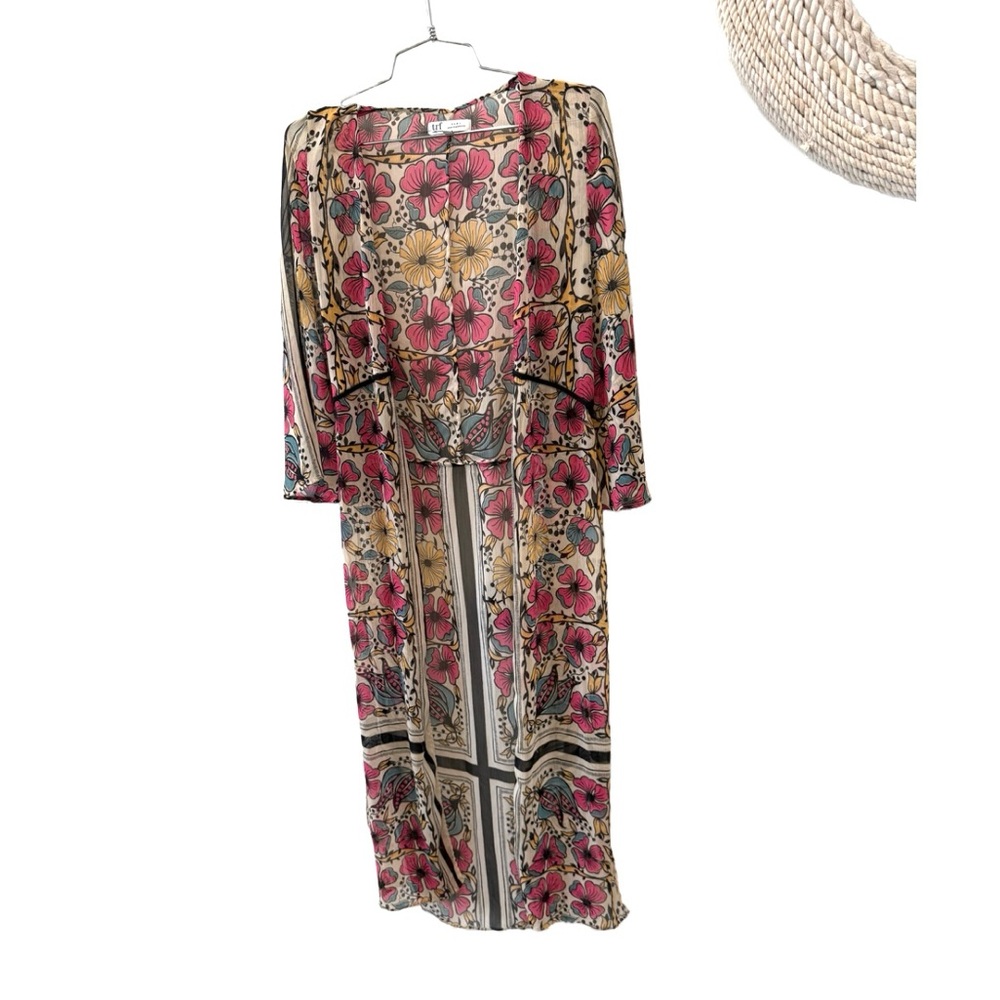 Zara trf collection sheer boho floral long kimono XS